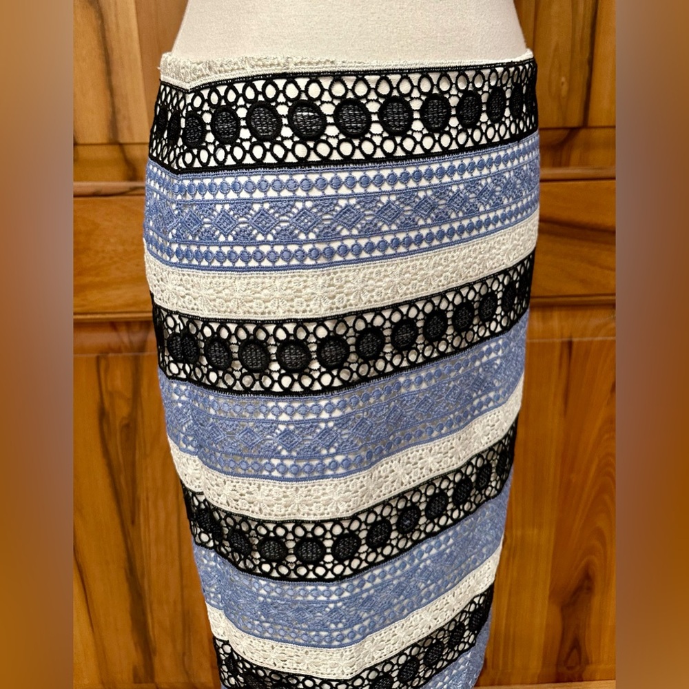 Talbots Petites Peekaboo Crochet Lace Stripes Fully Lined Pencil Skirt - EUC 12P - Picture 6 of 9